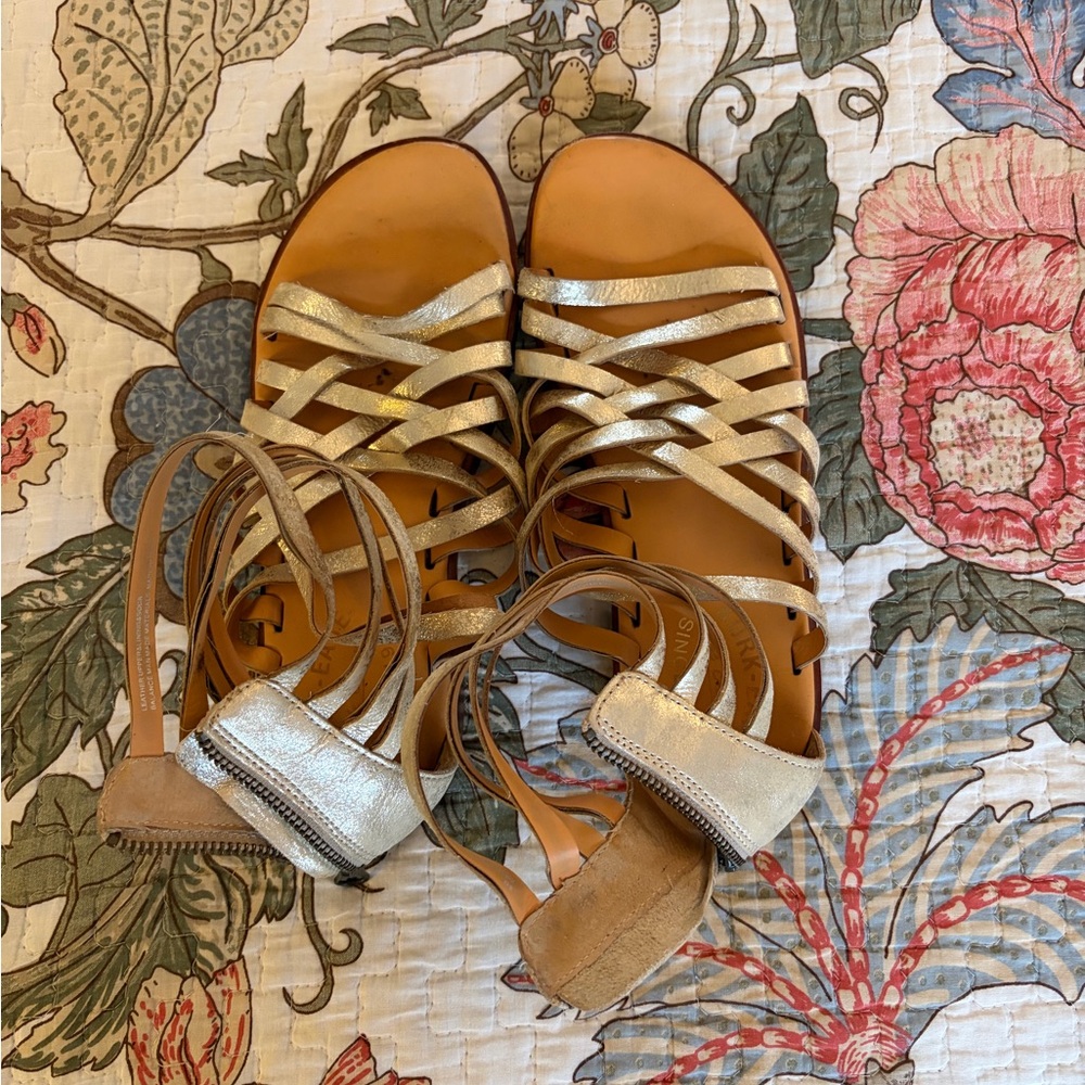 Kork-Ease Metallic Gold Strappy Lace-Up Sandals